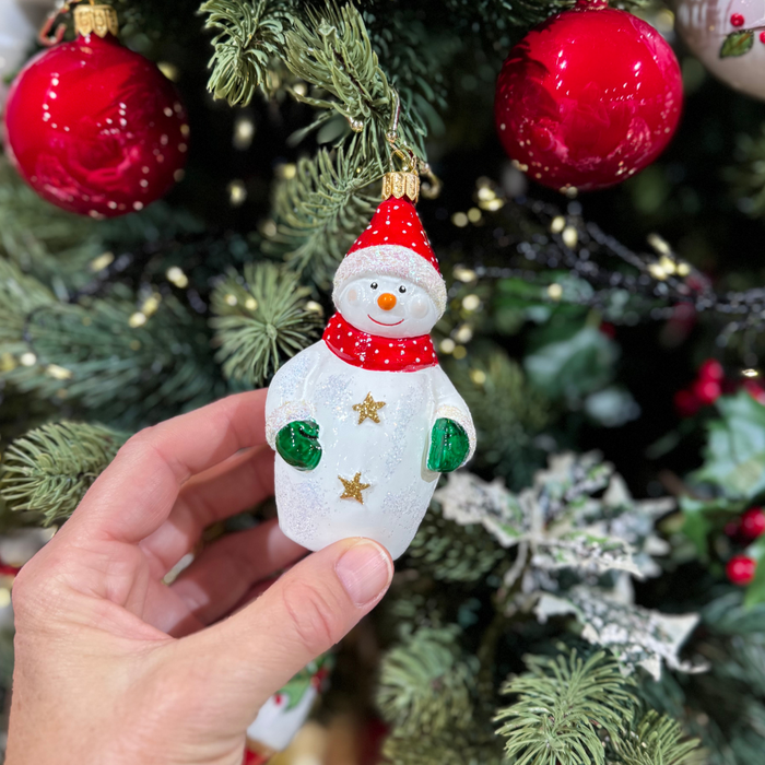 Gingerbread World Polish Blown Glass Ornament – Snowman with Mittens and Scarf 199404