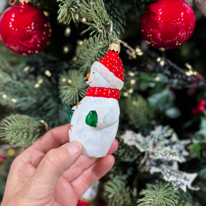 Gingerbread World Polish Blown Glass Ornament – Snowman with Mittens and Scarf 199404
