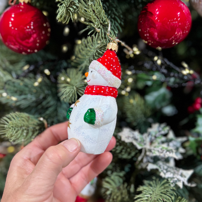Gingerbread World Polish Blown Glass Ornament – Snowman with Mittens and Scarf 199404