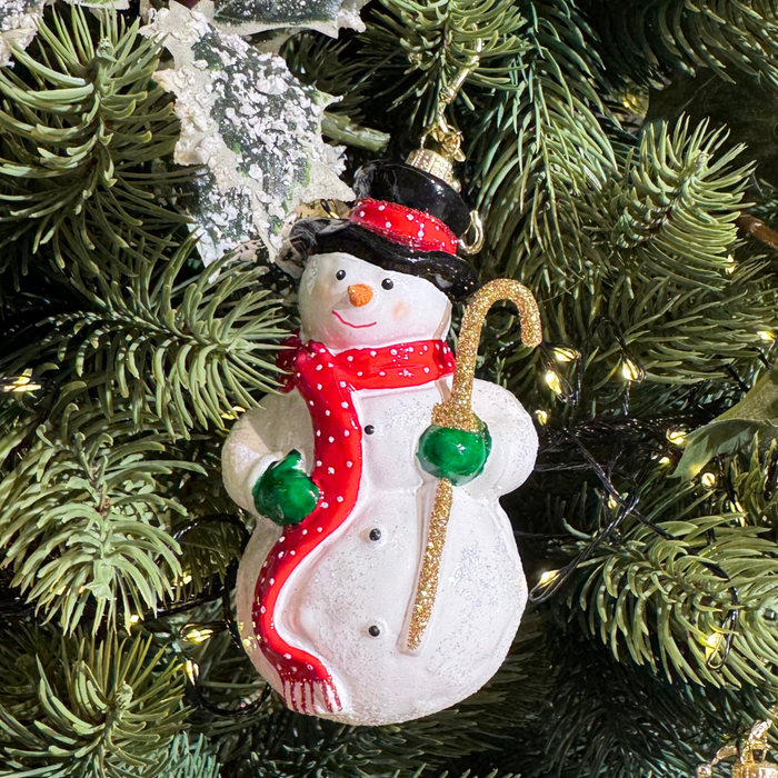 Gingerbread World Polish Blown Glass Ornament – Snowman with Top Hat and Cane 294108