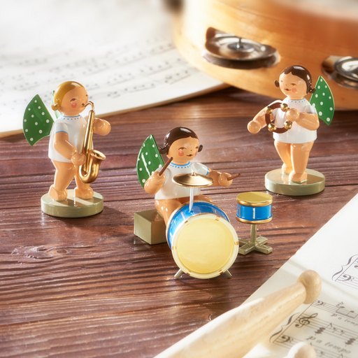 Gingerbread World Wendt and Kuehn Canada - Angel Standing with Drum Set 650-44a shown with band members