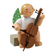 Wendt & Kühn Grünhainichen Angel with Cello handcrafted wooden angel figurine made in Germany 650/7a