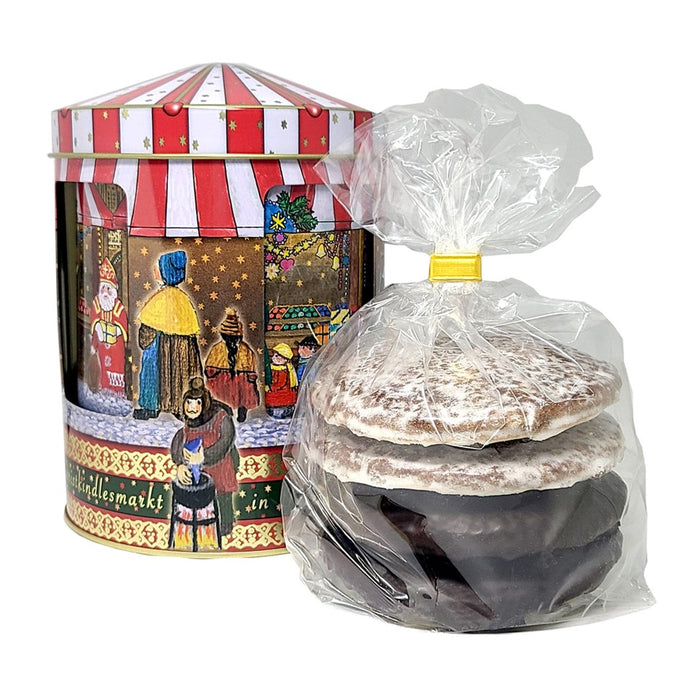 Gingerbread World Wicklein Lebkuchen Canada - Christmas Music Tin with Nuremberg Lebkuchen Cookies - showing package of Nuremberg Lebkuchen