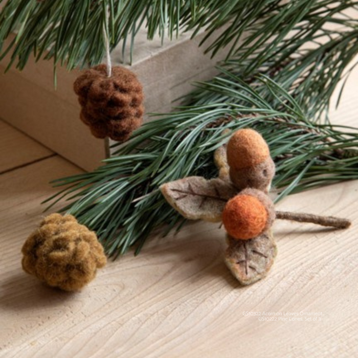 Gingerbread World Gry and Sif Denmark Felted Wool Ornament - Acorns on Oak Leaves 10322