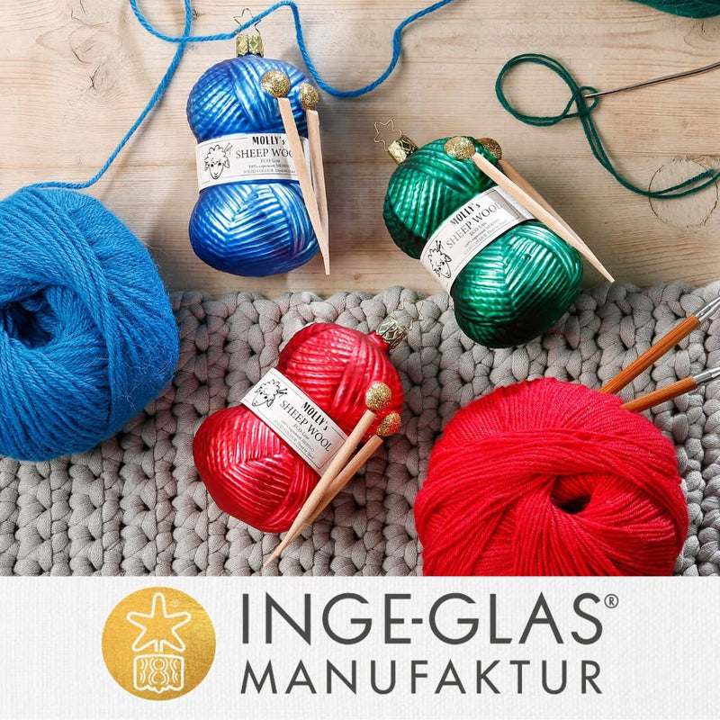 Inge-Glas Blown Glass Ornament - Knitting Joy, Plum Red