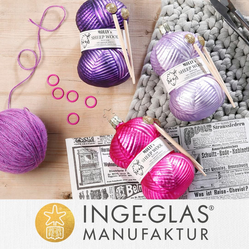 Inge-Glas Blown Glass Ornament - Knitting Joy, Purple