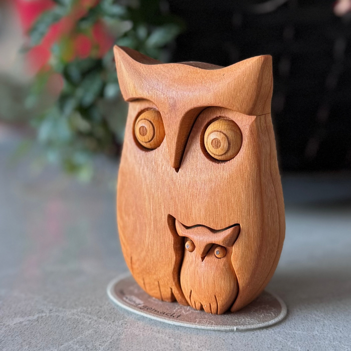 Waldfabrik Natural Wood Owl with Removable Owlet – Hand Turned Hardwood