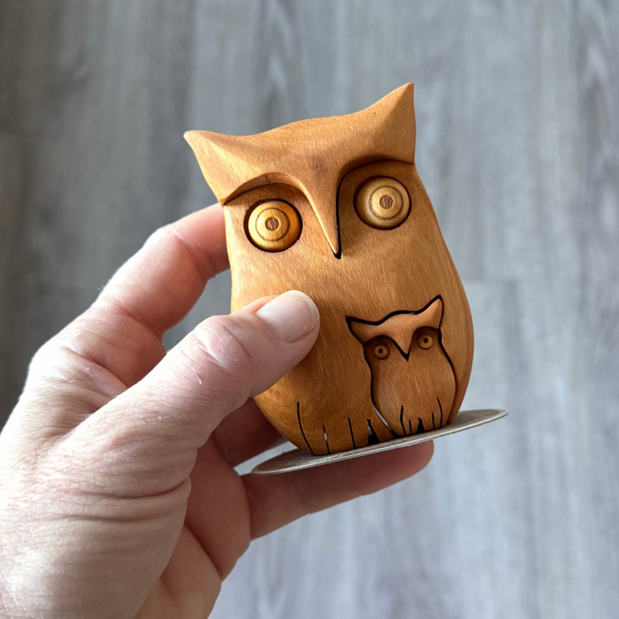 Waldfabrik Natural Wood Owl with Removable Owlet – Hand Turned Hardwood