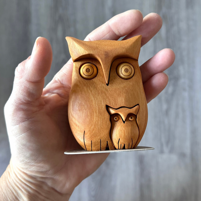 Waldfabrik Natural Wood Owl with Removable Owlet – Hand Turned Hardwood