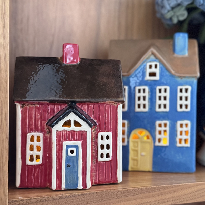 IB Laursen Ceramic Tealight House, Nyhavn Cottage with Yellow Door