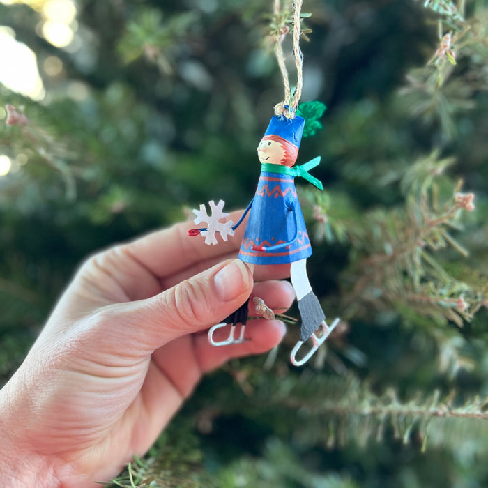 Handmade Tin Ornament - Child on Ice Skates with Snowflake