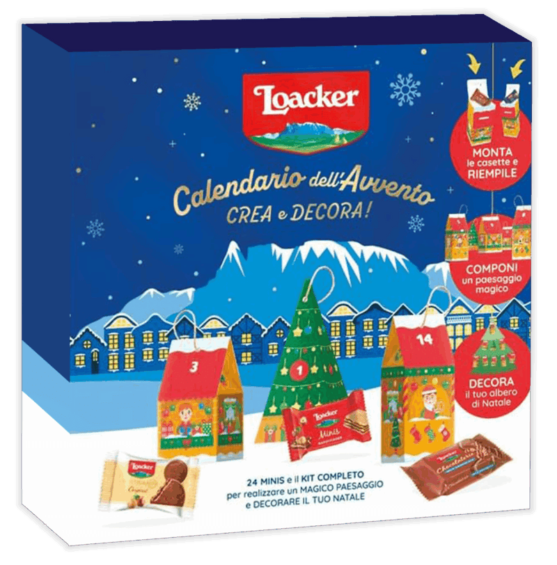 Loacker European Wafer Advent Calendar with DIY Christmas ornaments and 24 Italian wafer treats | Gingerbread World European Christmas