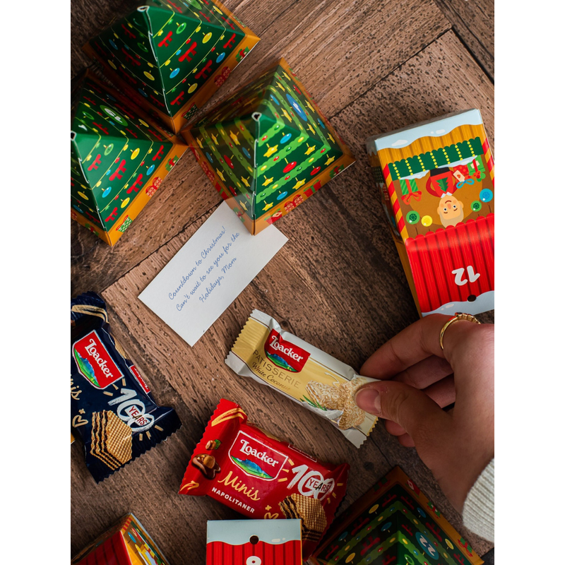 Loacker European Wafer Advent Calendar with DIY Christmas ornaments and 24 Italian wafer treats | Gingerbread World European Christmas
