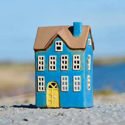 Gingerbread World IB Laursen Denmark – Ceramic Tealight House – Nyhavn Blue with Yellow Door - 27686-13