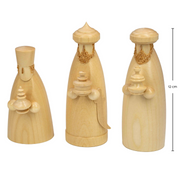 Seiffener Volkskunst Schalling Nativity Scene Wise Men set with three handcrafted wooden kings carrying traditional gifts, made in Seiffen, Germany.