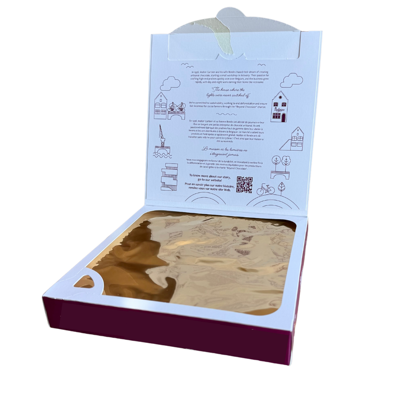The Belgian Chocolate Assorted Pralines Gift Box featuring 16 assorted Belgian milk, dark, and white chocolate pralines in an elegant 400 g gift box.