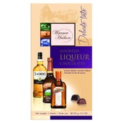 Warner Hudson assorted German liqueur chocolates with milk and dark chocolate filled with Cointreau, Irish Whiskey & Cream, and Scotch Whisky.