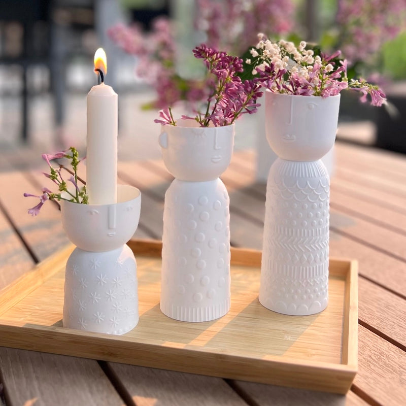 European Ware Haus Raeder Canada - Porcelain Stories Candle Holders shown as a set of 3