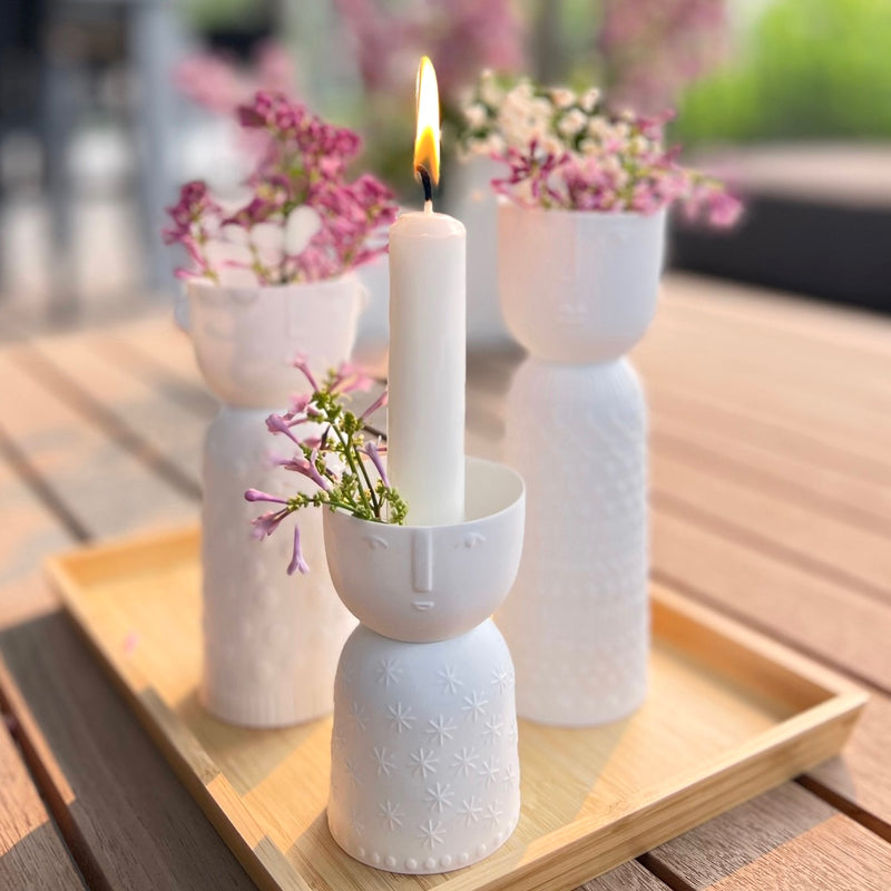 European Ware Haus Raeder Canada - Porcelain Stories Candle Holders shown as a set of 3