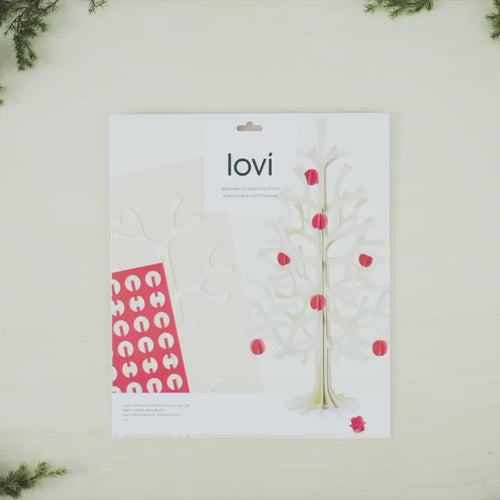Gingerbread World European Market - Lovi Finland Spruce Tree with Red Baubles – 3D Wooden Puzzle 30 cm Forest Green