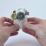 Gry & Sif felted wool miniature flower basket handmade from New Zealand wool with colourful spring flowers.