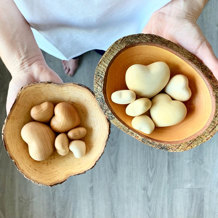 European Ware Haus Waldfabrik Canada Heart Shaped Natural Wood Stones Set of 6