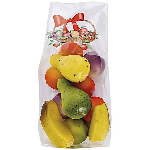 Funsch German mini fruit-shaped marzipan sweets hand-finished with colourful edible food colours.