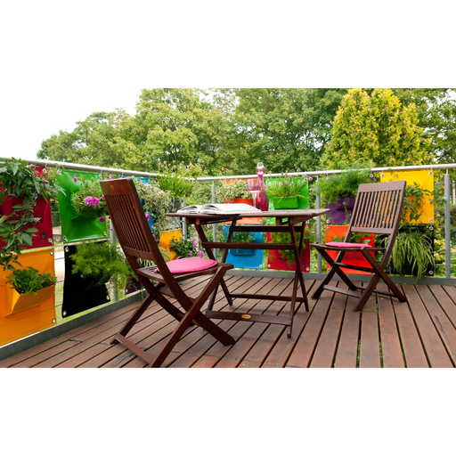 Blooming Walls Canada The Green Pockets Hanging Planters mosaic of bright colours on balcony railing