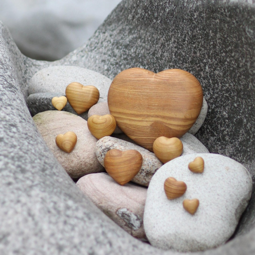 European Ware Haus Waldfabrik Canada Heart Shaped Natural Wood Stones Set of 6