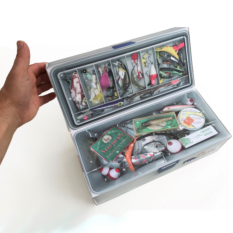 Freshwater Fishing Tackle Advent Calendar with tackle box, fishing lures, hooks and accessories | Gingerbread World European Christmas