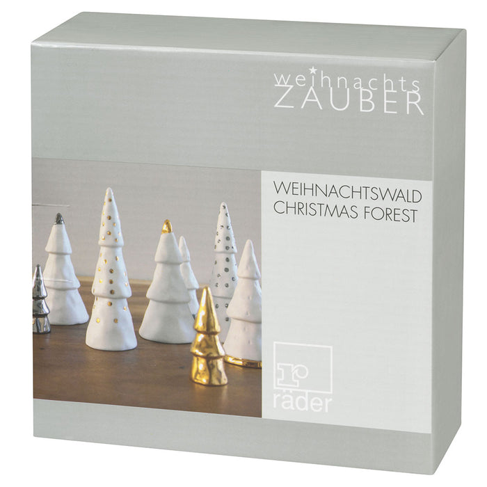 Gingerbread World Räder Design Winter Forest Porcelain Trees, Set of 4 - Packaging