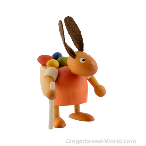 Gingerbread World Drechslerei Martin Wooden Easter Bunny Figure with Backpack full of Easter Eggs - Red