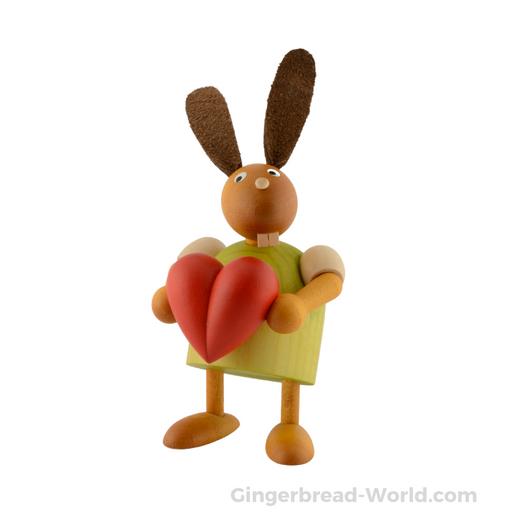 Gingerbread World Drechslerei Martin Wooden Easter Bunny Figure with Heart - Green