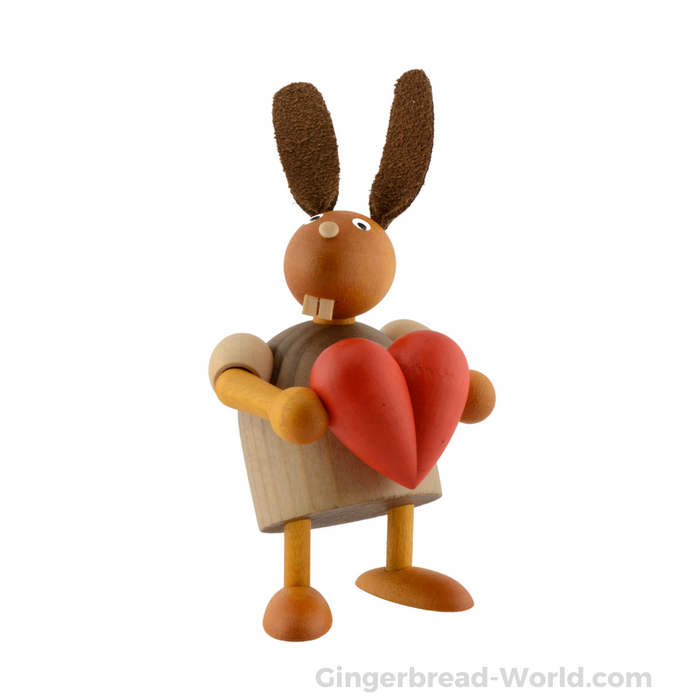 Gingerbread World Drechslerei Martin Wooden Easter Bunny Figure with Heart - Grey