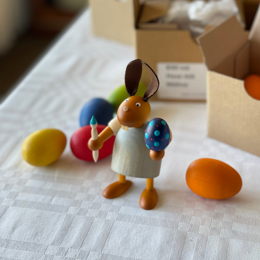 Gingerbread World Drechslerei Martin Wooden Easter Bunny Figure with Paintbrush and Easter Egg - lifestyle
