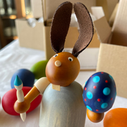 Gingerbread World Drechslerei Martin Wooden Easter Bunny Figure with Paintbrush and Easter Egg - lifestyle