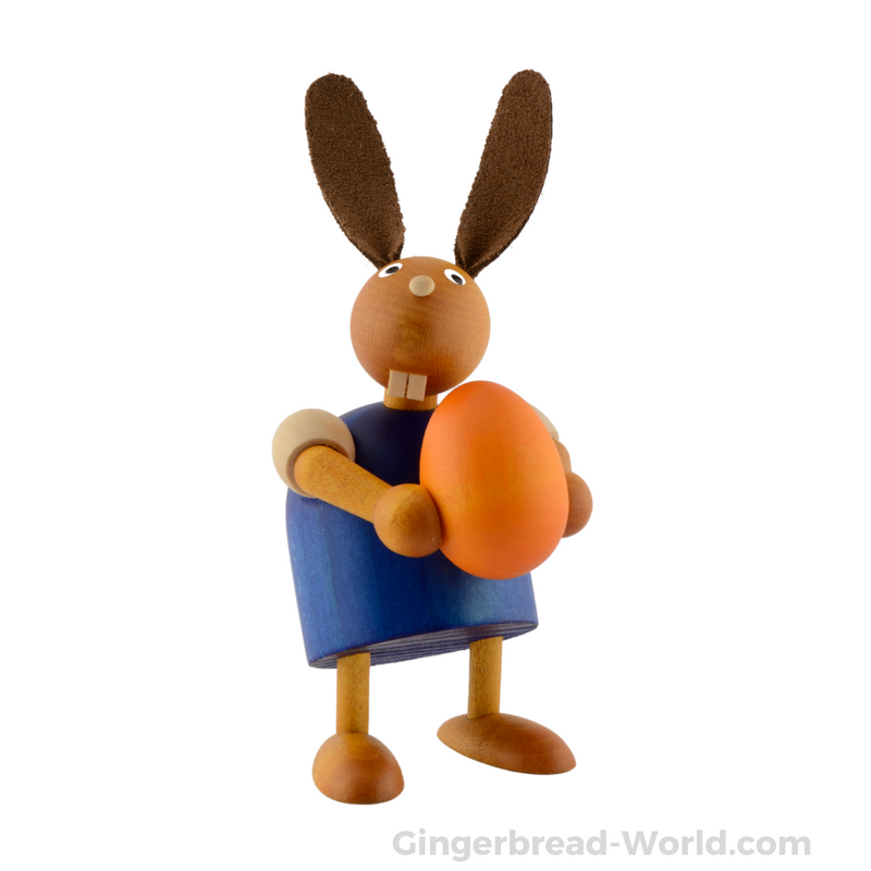 Gingerbread World Drechslerei Martin Wooden Easter Bunny with Easter Egg DM820 - Blue Body