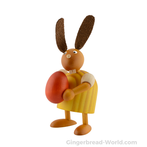 Gingerbread World Drechslerei Martin Wooden Easter Bunny with Easter Egg DM820 - Yellow Body