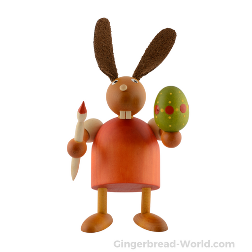 Gingerbread World Drechslerei Martin Wooden Easter Bunny with Easter Egg and Paint Brush DM825 - Red Body