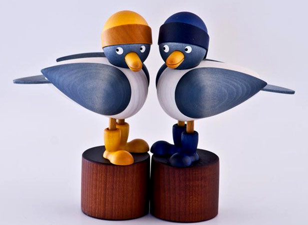 Gingerbread World Drechslerei Martin Wooden Seagulls - Pair of Standing Seagulls in southwester hats