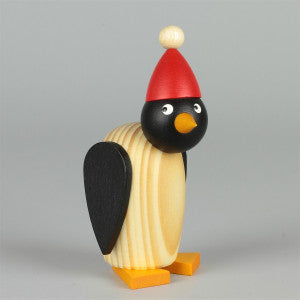 Gingerbread World Drechslerei Martins German Handcrafted Wood Penguin Figures - Small Standing with Santa Hat - 632-1