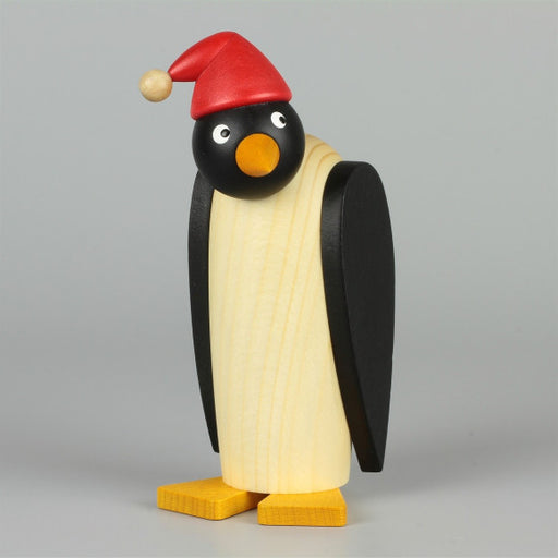 Gingerbread World Drechslerei Martins German Handcrafted Wood Penguin Figures - Standing with Santa Hat - 631-1