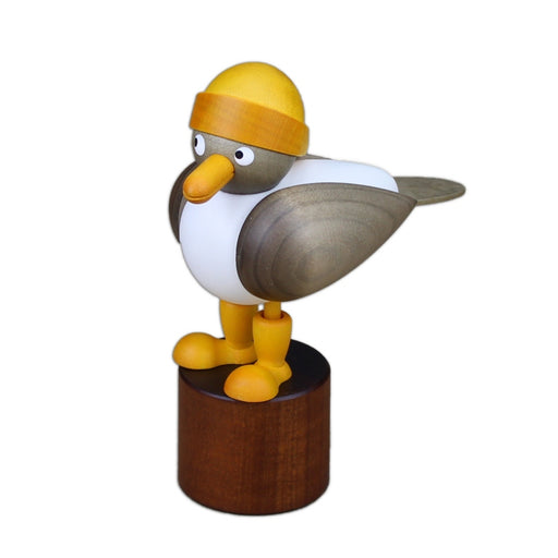 Gingerbread World Drechslerei Martins German Handcrafted Wooden seagull Figure in Sou wester Hat - Blue with Yellow Hat and Boots