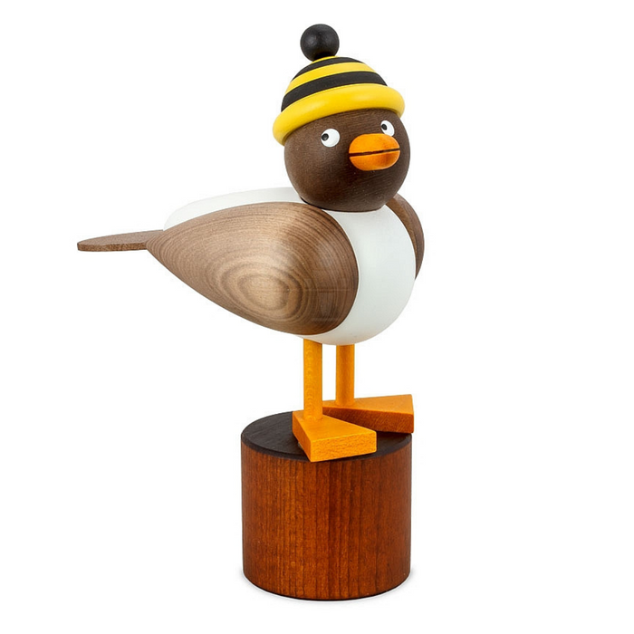 Gingerbread World European Market Drechslerei Martin Wooden Seagull Figure on Base with Ringed Hat