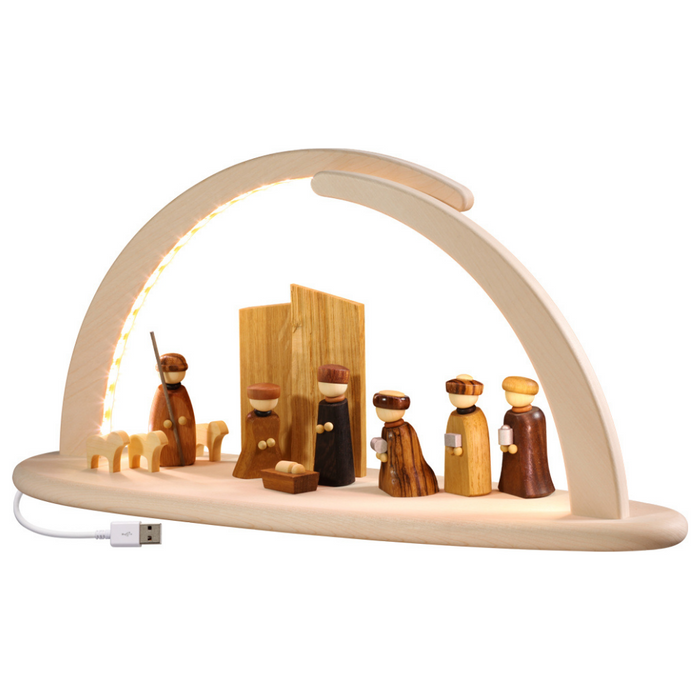 Gingerbread World Erzgebirge Canada – Seiffener Volkskunst - Double Light Arch with Hand carved Nativity Scene SV15371