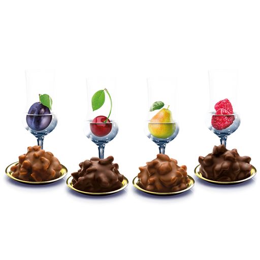 Trumpf Edle Tropfen Fruit Brandies German liqueur chocolates with Plum, Cherry, Williams Pear and Raspberry Brandy fillings.