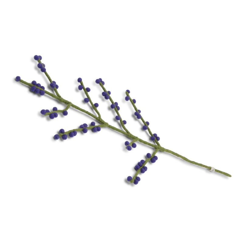 Gingerbread World European Market - Gry and Sif Felted Wool Berry Branch - Blue Berries on Green Branch 10113