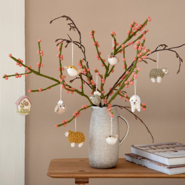 Gry & Sif Felted Wool Florals - Branch with Berries, Rose