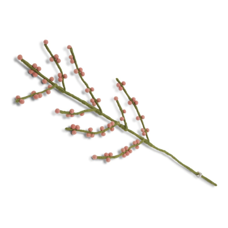 Gingerbread World European Market - Gry and Sif Felted Wool Berry Branch - Rose Berries on Green Branch 10213