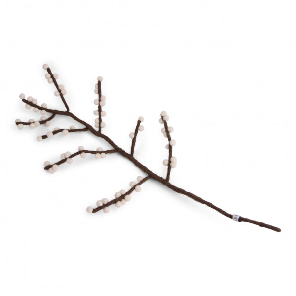 Gingerbread World European Market - Gry and Sif Felted Wool Berry Branch - White Berries on Brown Branch 12712